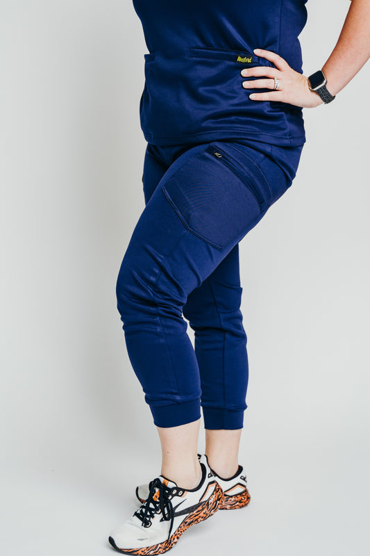 Women's Navy Blue Mid Rise Scrub Joggers